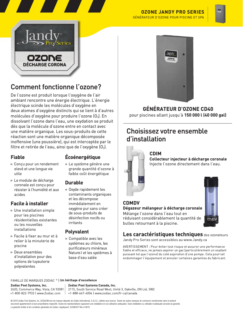 Page 1 de la notice Brochure JANDY Ozone CD70