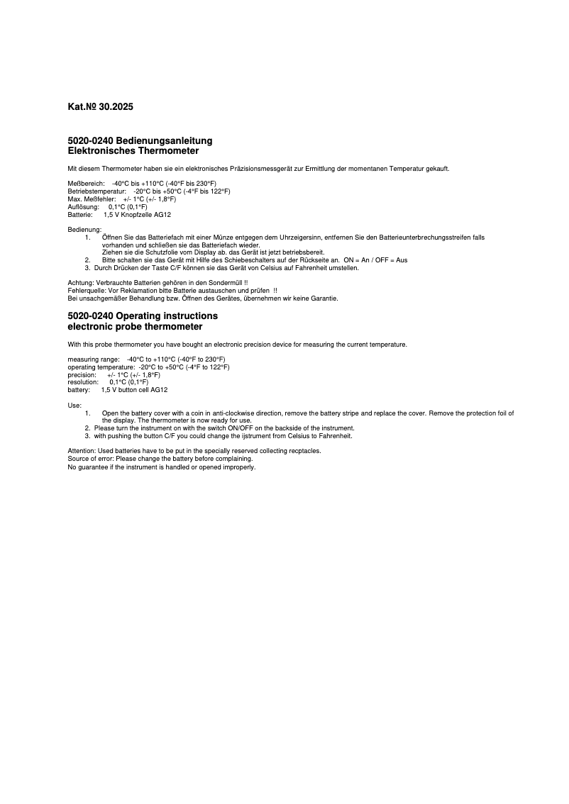 Page n°1 - Manuel utilisateur TFA 30.2025