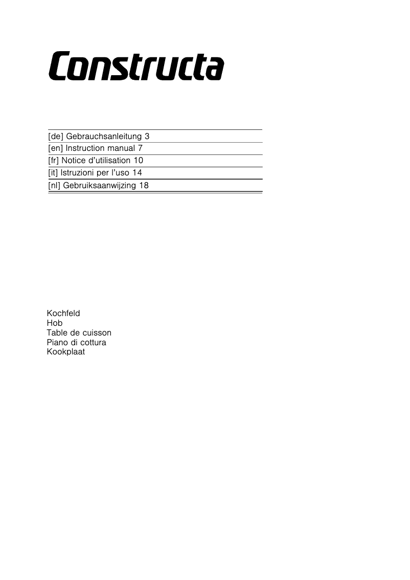 Page 1 de la notice Manuel d'utilisation et d'entretien Constructa CA310150