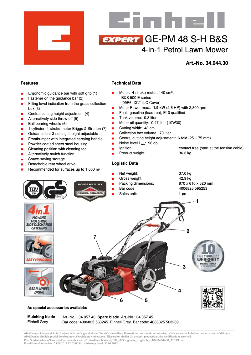 Page 1 de la notice Manuel utilisateur Einhell GE-PM 48 S-H B&S