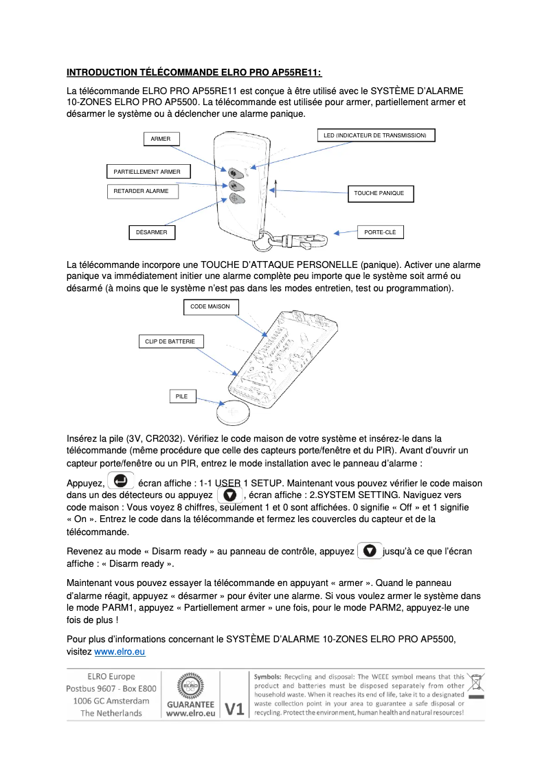 Page 1 de la notice Manuel utilisateur Elro AP55RE11