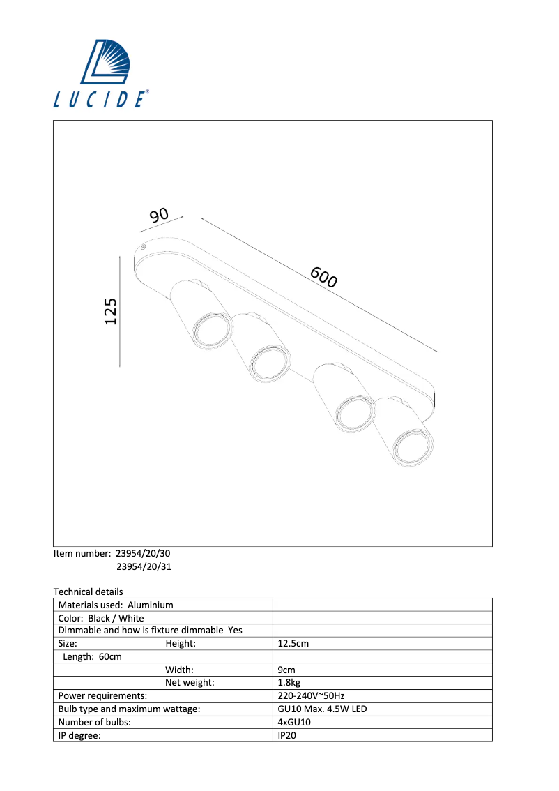 Page n°1 - Manuel utilisateur Lucide Xyrus 23954/20/31