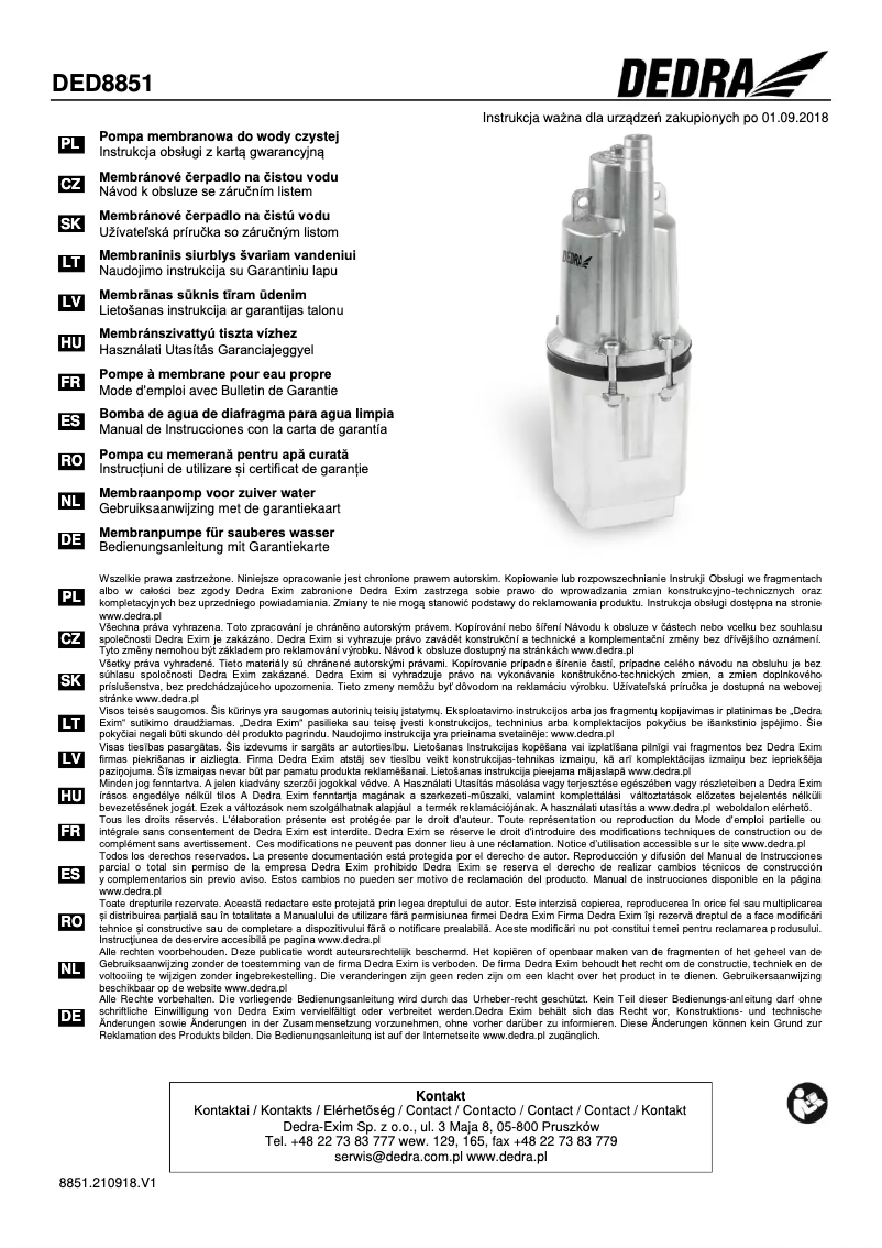 Page 1 de la notice Manuel utilisateur DEDRA DED8851