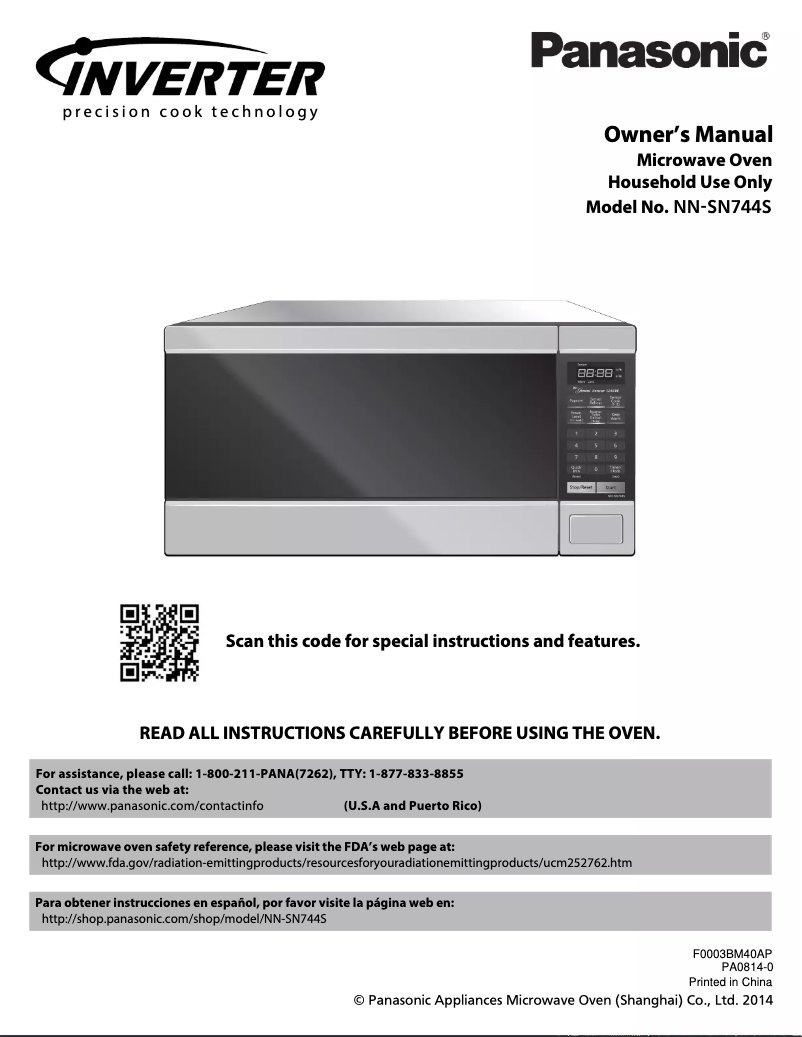 Page 1 de la notice Manuel utilisateur Panasonic Inverter NN-SN744S