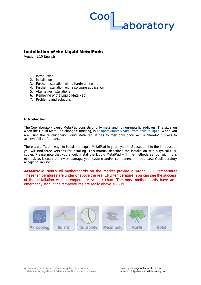 Page n°1 - Manuel utilisateur Coollaboratory Liquid Metal PAD 1xCPU
