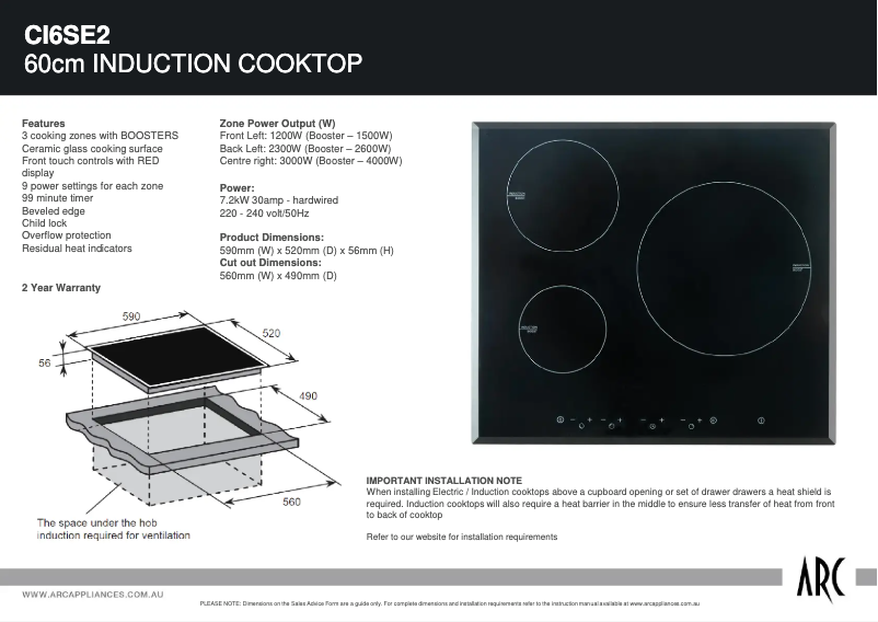 Page 1 de la notice Fiche technique ARC CI6SE2