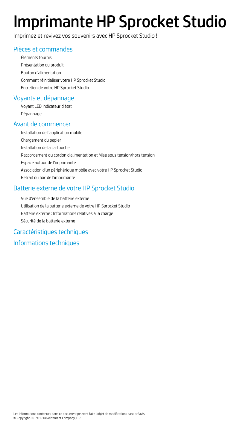 Page n°1 - Manuel utilisateur HP Sprocket Studio