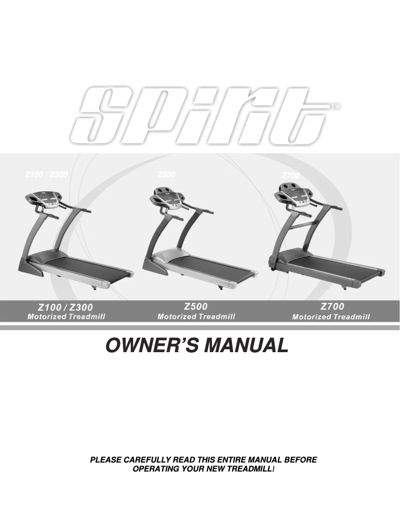 Page 1 de la notice Manuel utilisateur Spirit Z700 Motorized Treadmill
