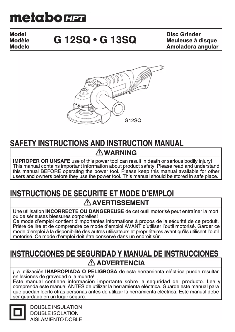 Page n°1 - Manuel utilisateur Metabo G 12SQ