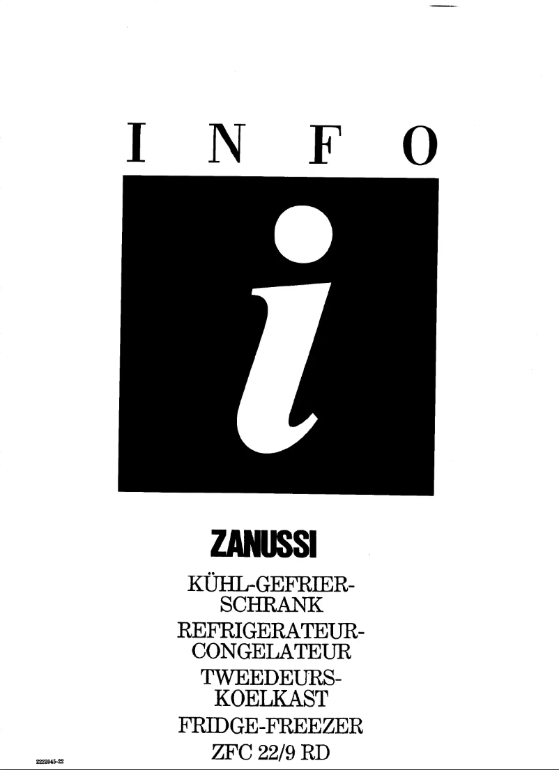 Page n°1 - Manuel utilisateur Zanussi ZF 22/9RD