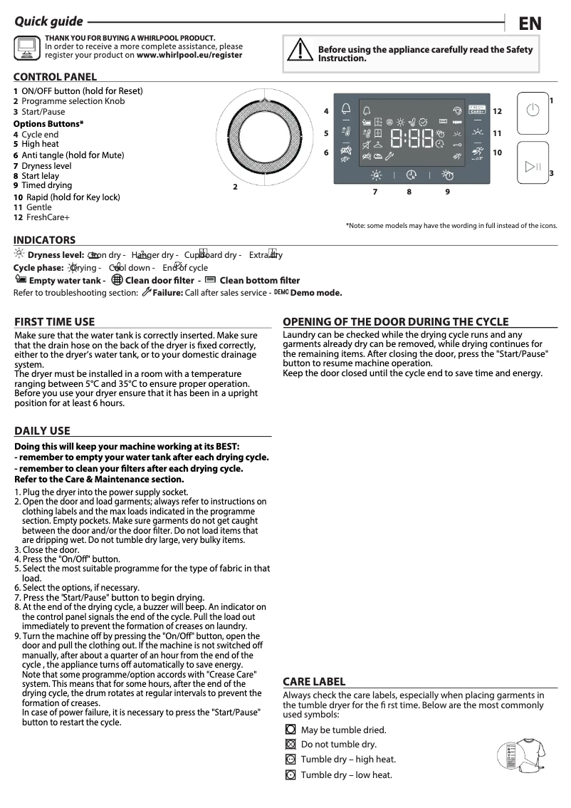 Página 1 del manual Manual de usuario Whirlpool FFT M22 9X2B EE