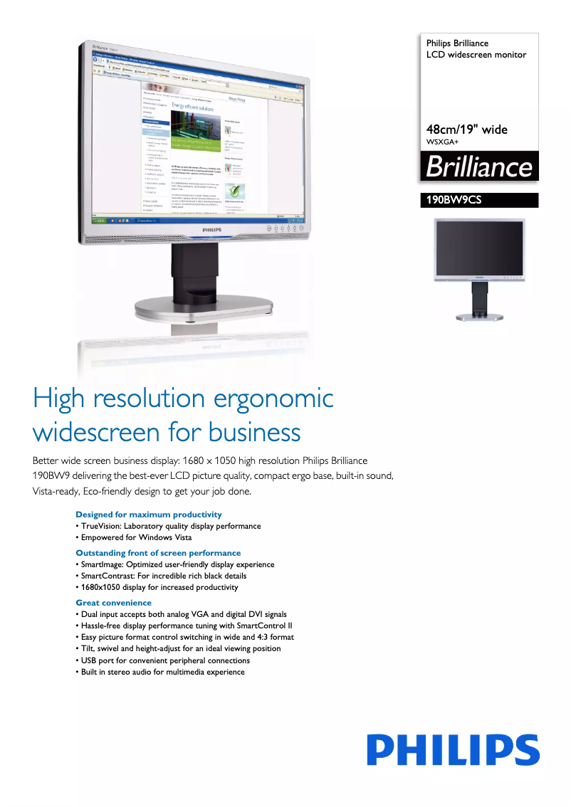 Image de la première page du manuel de l'appareil Brilliance 190BW9CS