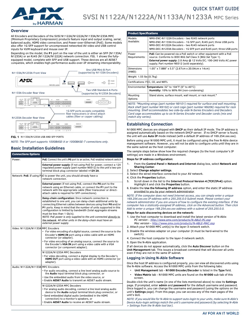 Page n°1 - Manuel utilisateur AMX NMX-DEC-N1222A
