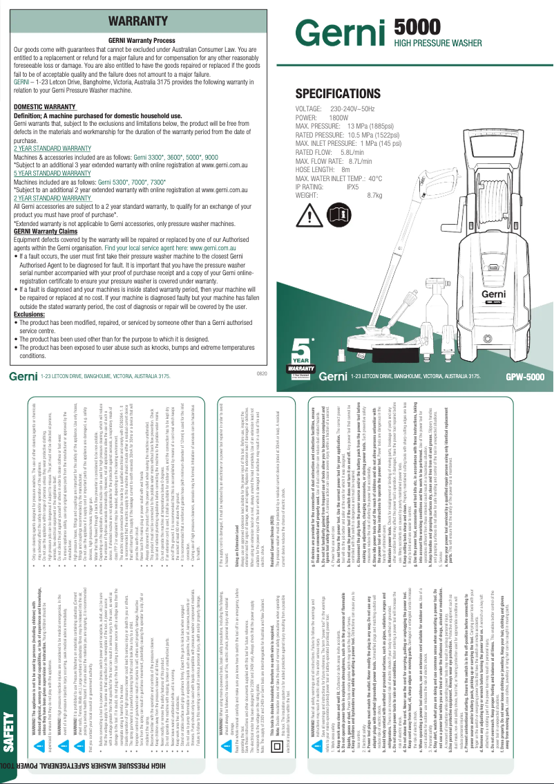 Página 1 del manual Manual de usuario Gerni 5000