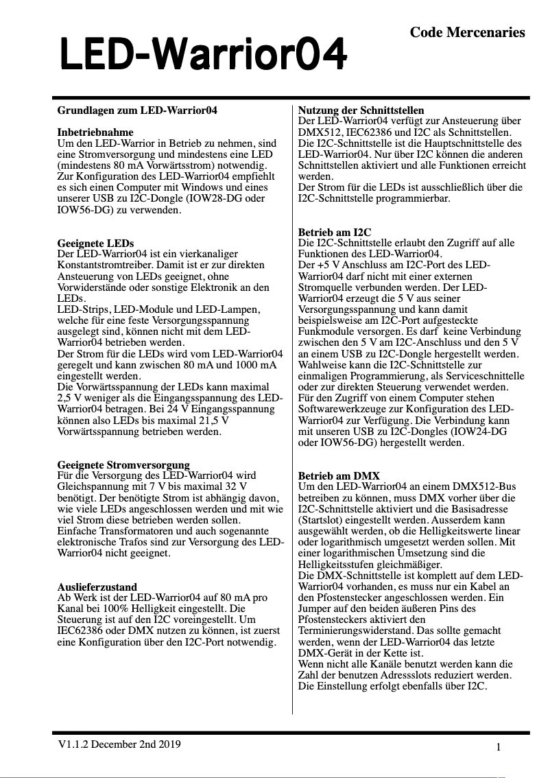 Page n°1 - Manuel utilisateur Code Mercenaries LED-Warrior04