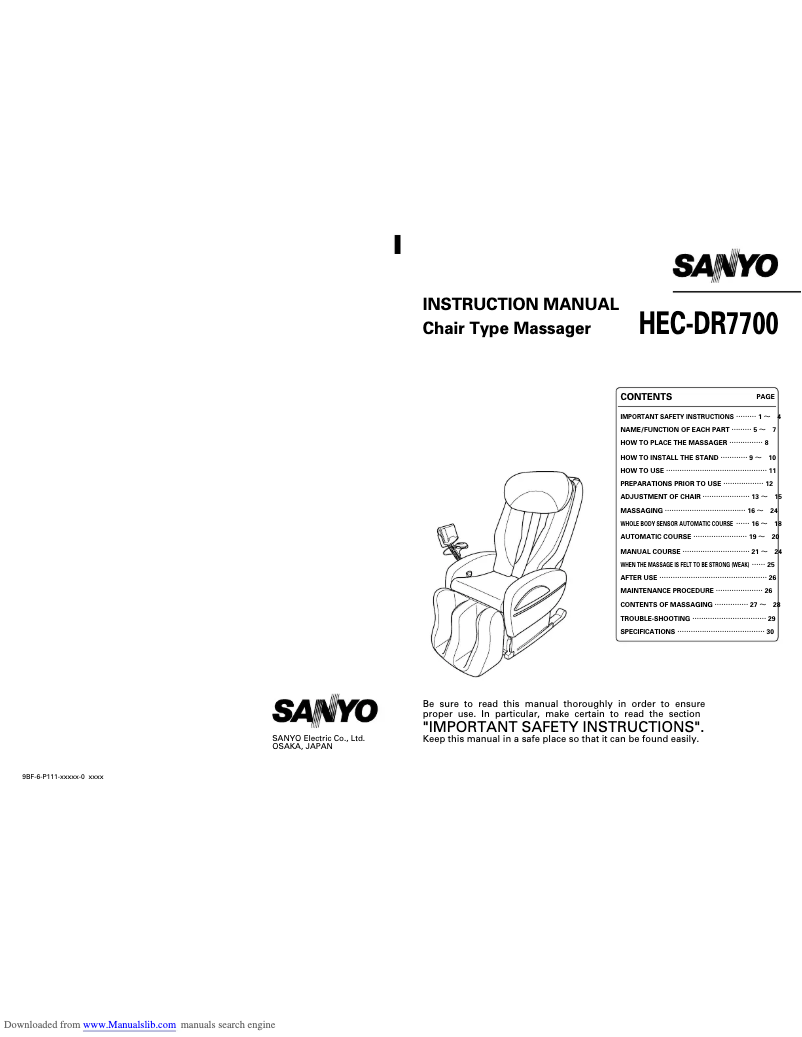 Page n°1 - Manuel utilisateur Sanyo HEC-DR7700