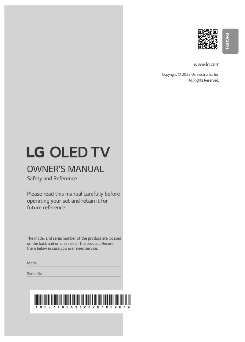Page 1 de la notice Manuel utilisateur LG OLED42C2PSA
