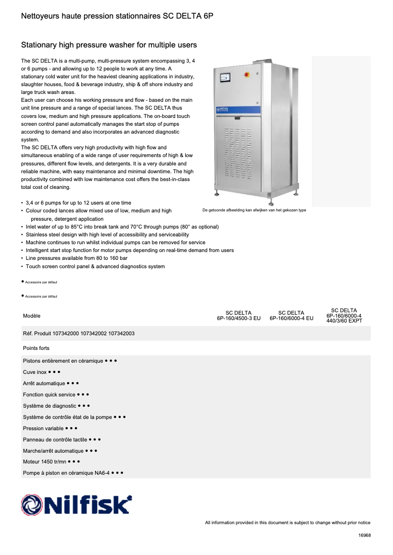 Página 1 del manual Ficha técnica Nilfisk SC DELTA 6P