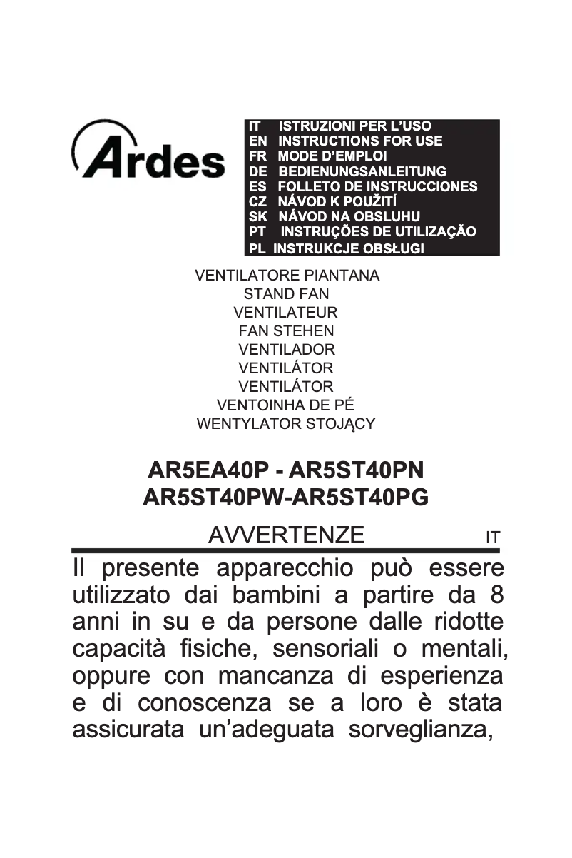 Page 1 de la notice Manuel utilisateur Ardes AR5ST40PG