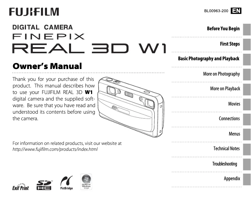 Page 1 de la notice Manuel utilisateur Fujifilm FinePix Real 3D