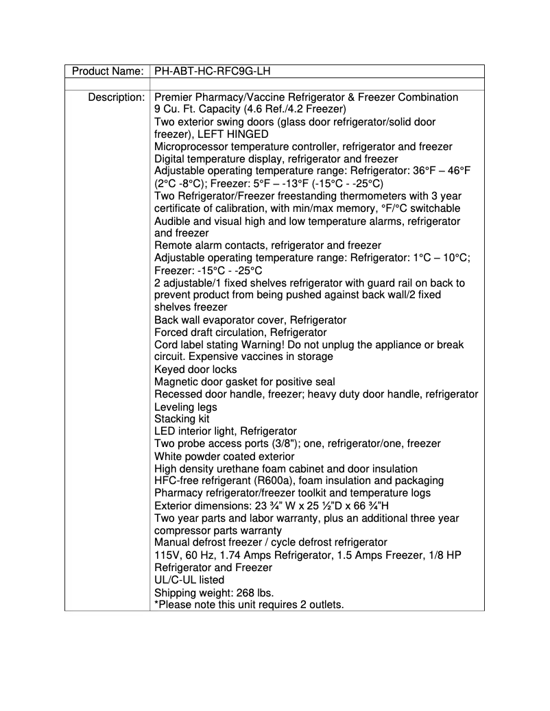 Page 1 de la notice Manuel utilisateur American BioTech Supply PH-ABT-HC-RFC9G-LH