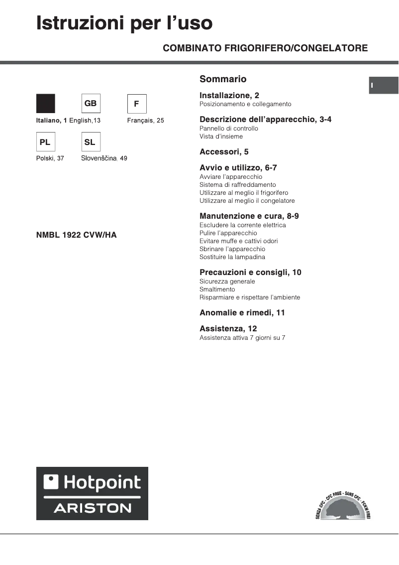 Page 1 de la notice Manuel utilisateur Hotpoint Ariston NMBL 1922 CVW/HA