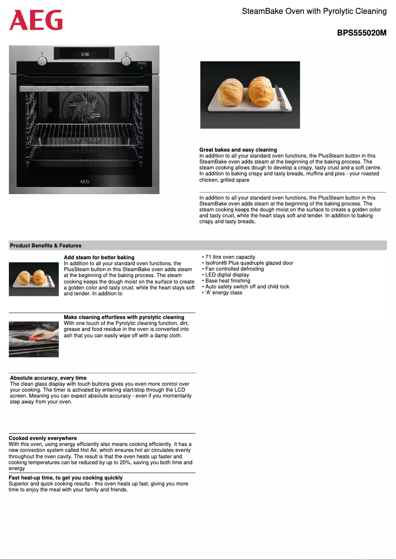 Page 1 de la notice Fiche technique AEG BPS555020M