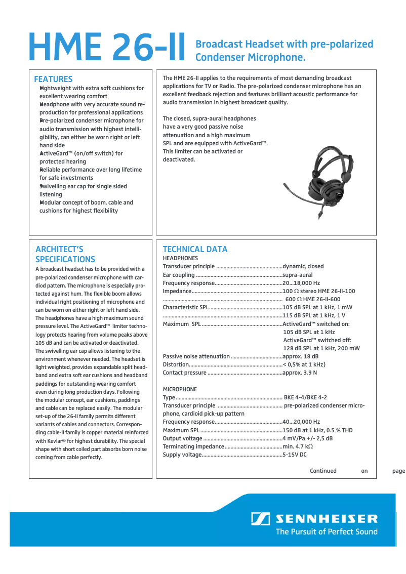 Page n°1 - Fiche technique Sennheiser HME 26-II-100