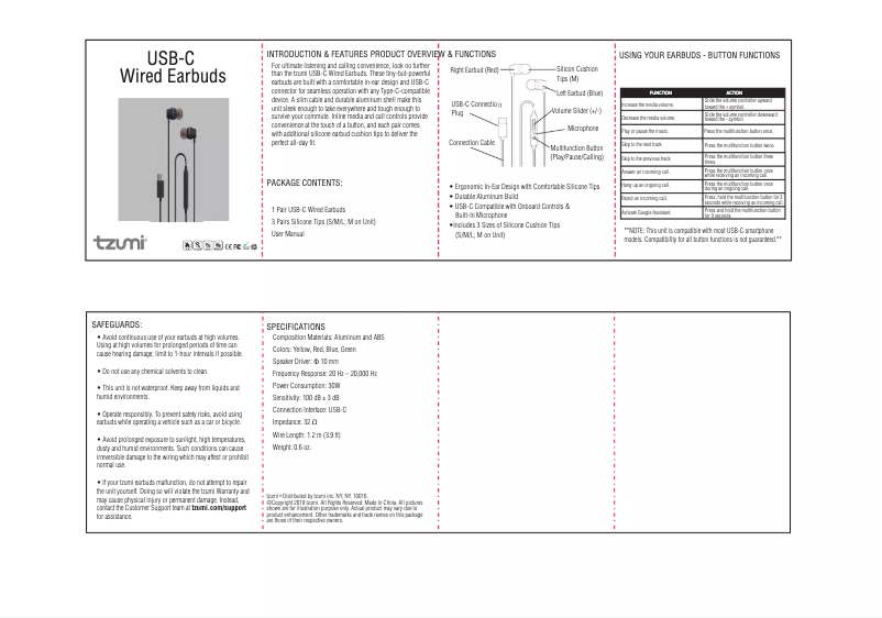 Image de la première page du manuel de l'appareil USB-C Wired Earbuds