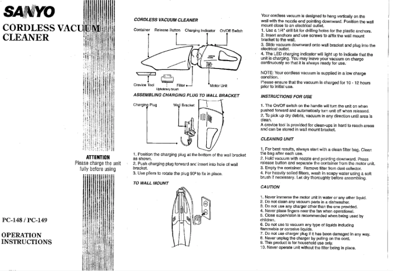 Page n°1 - Manuel utilisateur Sanyo PC-149