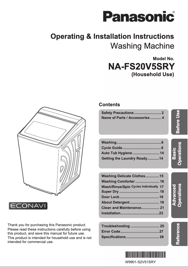 Page 1 de la notice Manuel utilisateur Panasonic NA-FS20V5