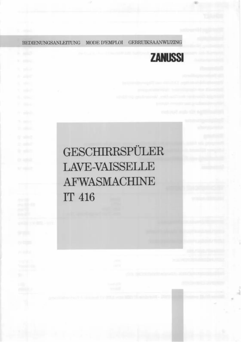 Page n°1 - Manuel utilisateur Zanussi IT 416