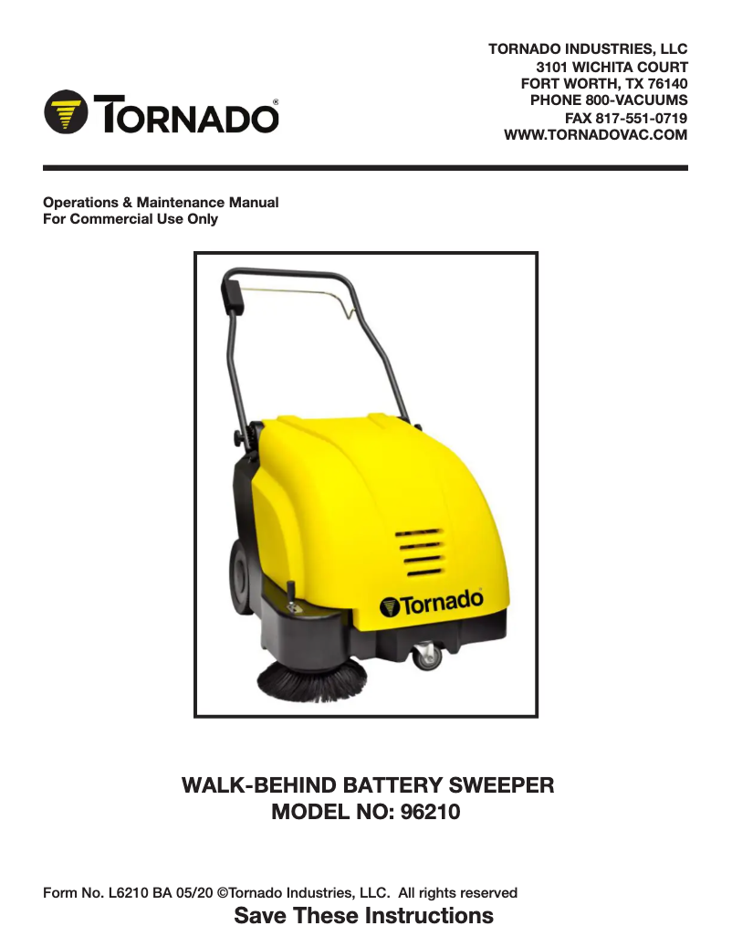 Page 1 de la notice Manuel utilisateur Tornado 96210