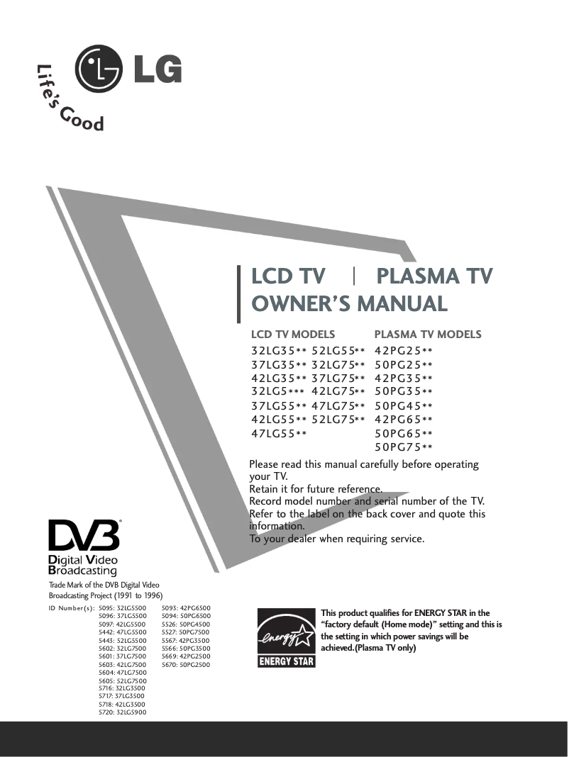 First page image of the manual for 52LG7500