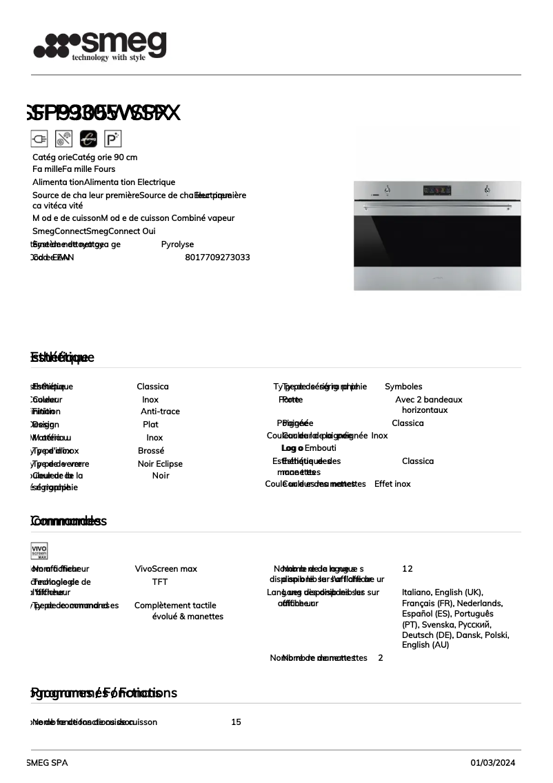 Image de la première page du manuel de l'appareil SFP9305WSPX