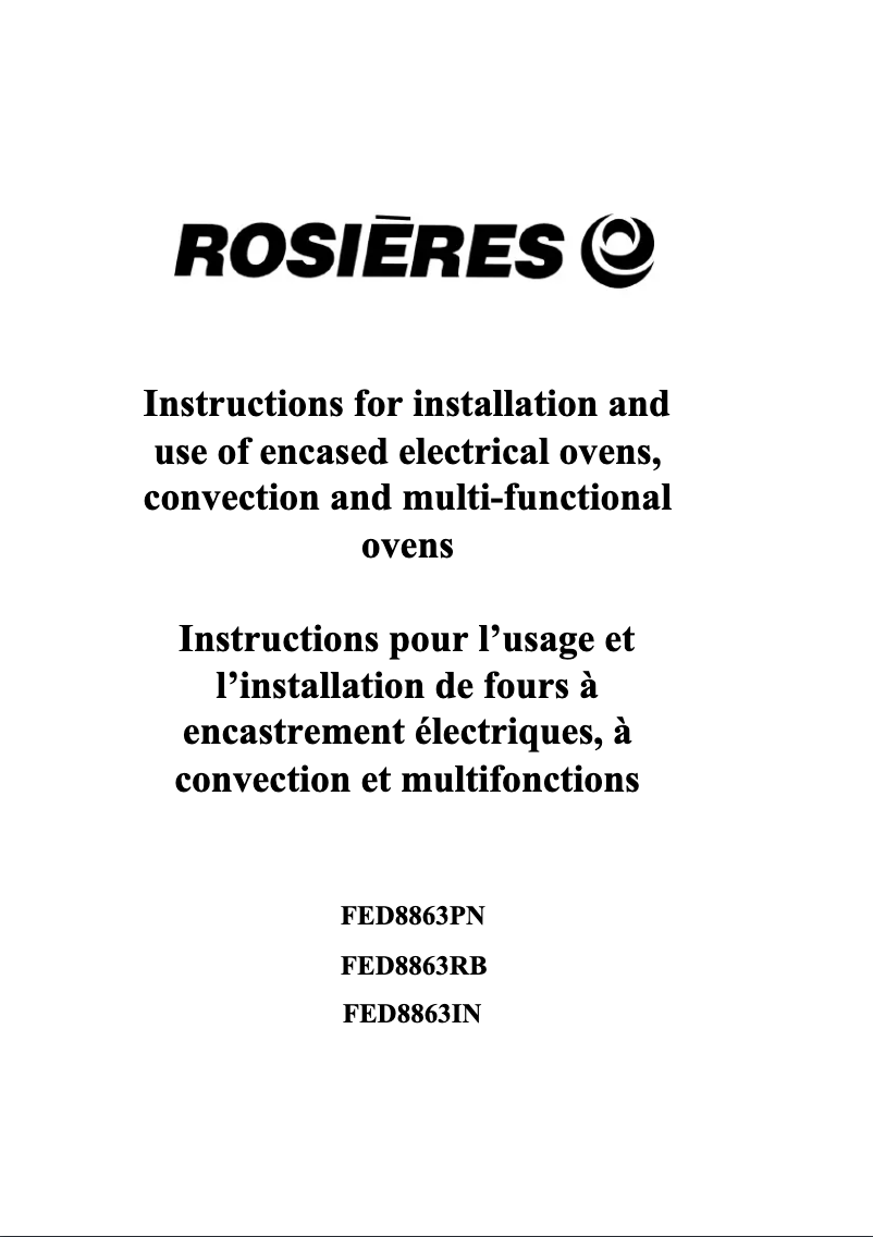 Page 1 de la notice Manuel utilisateur Rosieres FED 8863 PN