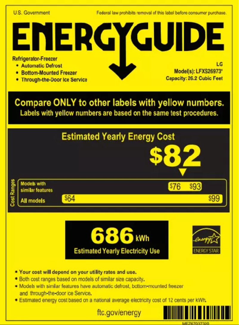 Page 1 de la notice Label énergétique LG LFXS26973D
