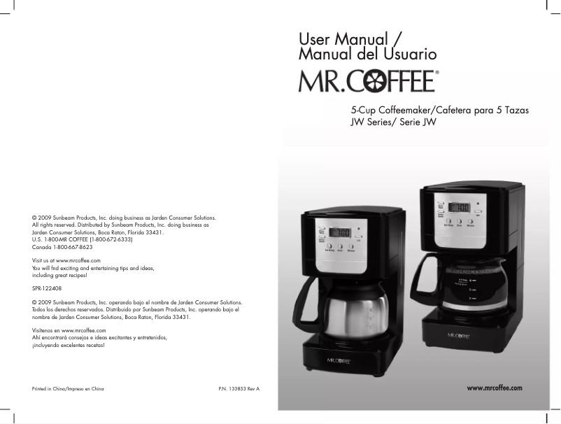 Page 1 de la notice Manuel utilisateur Mr. Coffee JWX9