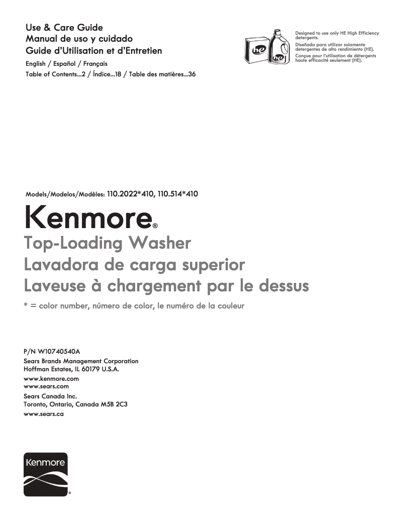 Page 1 de la notice Manuel utilisateur Kenmore 110.20222