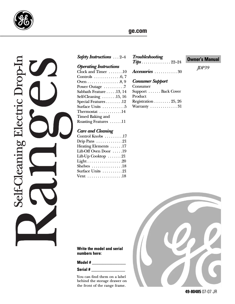 Image de la première page du manuel de l'appareil JDP39BWBB