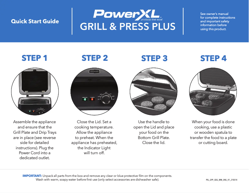 Image de la première page du manuel de l'appareil Grill & Press Plus GMCB01B