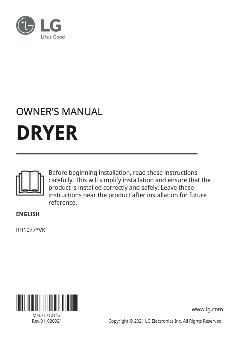 Page 1 de la notice Manuel utilisateur LG RH1077WVK