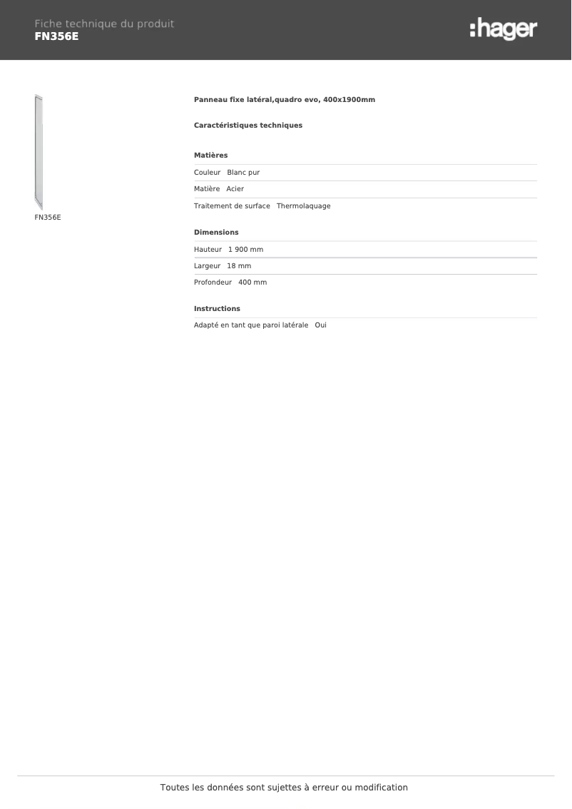 Page n°1 - Fiche technique Hager FN356E