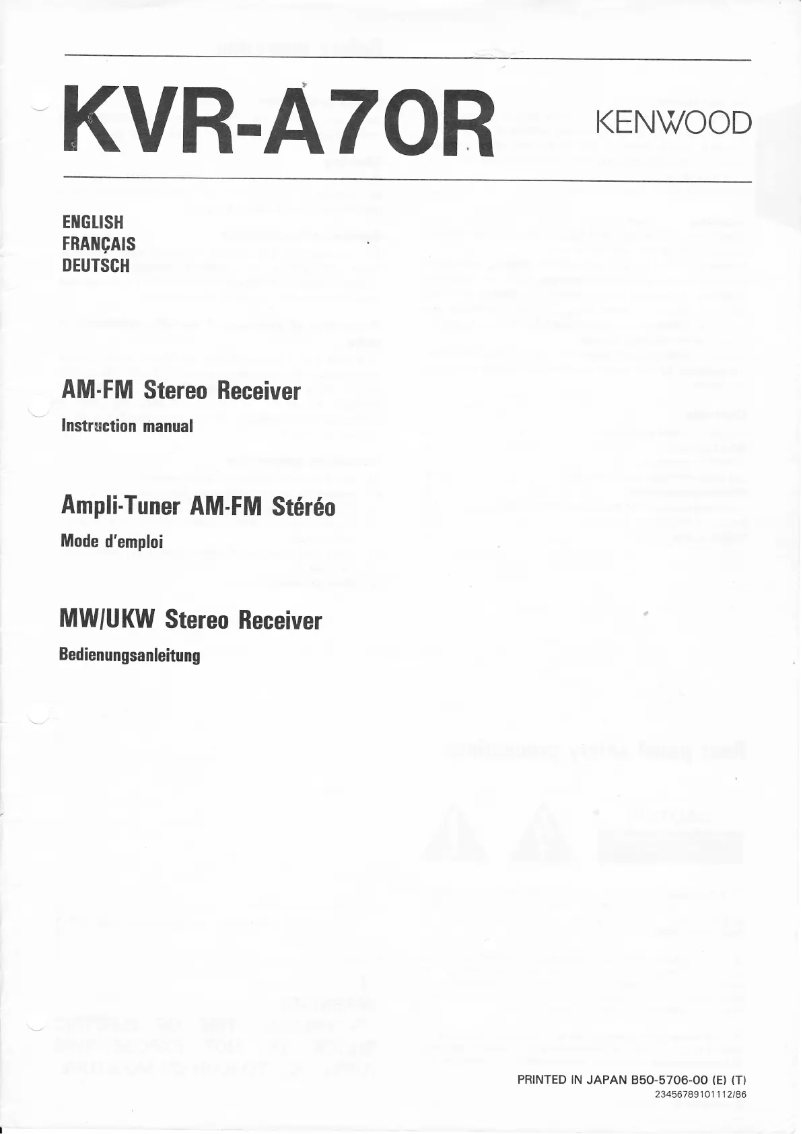 Página 1 del manual Manual de usuario Kenwood KVR-A7O