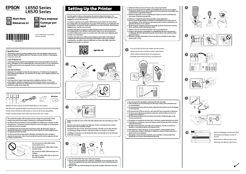 Page 1 de la notice Guide d'installation Epson EcoTank L6550