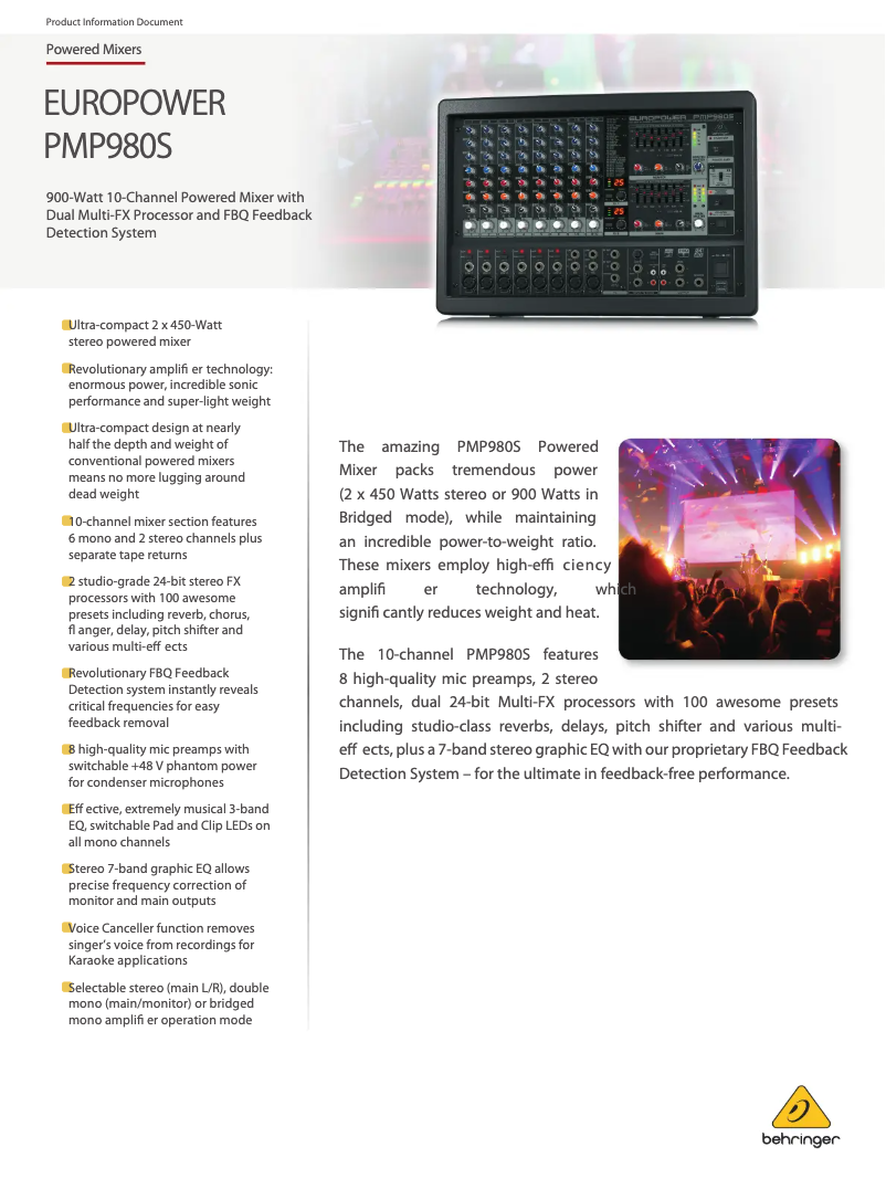 Page 1 de la notice Fiche technique Behringer Europower PMP1060M