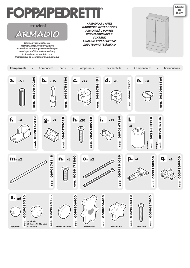 Page 1 de la notice Manuel utilisateur Foppapedretti Geppetto