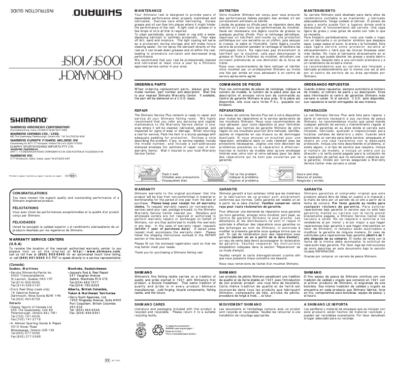 Página 1 del manual Manual de usuario Shimano Chronarch 101SF