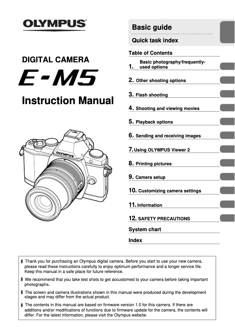 Page 1 de la notice Manuel utilisateur Olympus E-M5
