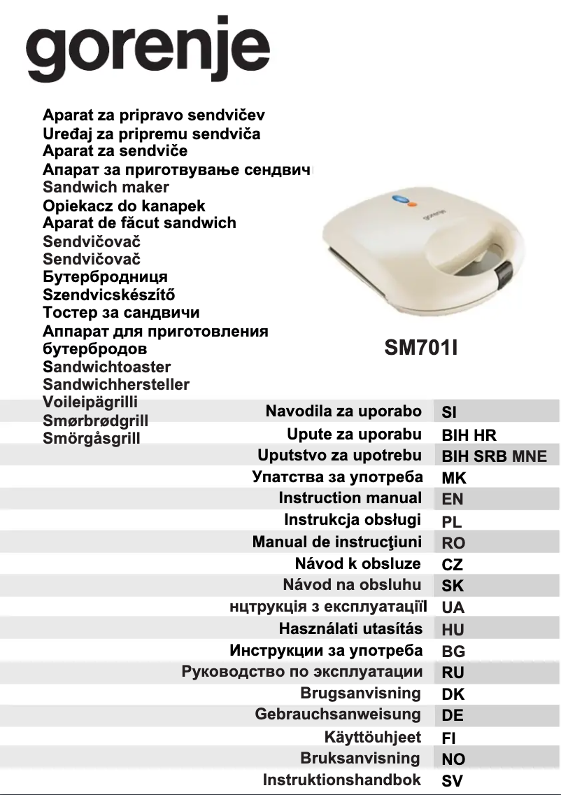 Page n°1 - Manuel utilisateur Gorenje SM701I